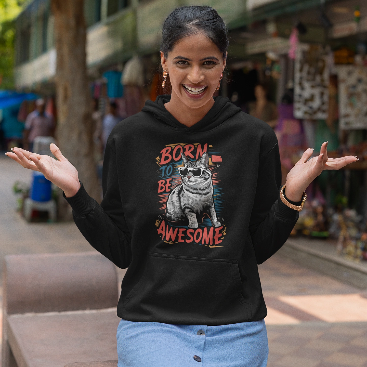 born to be awesome cat hoodie