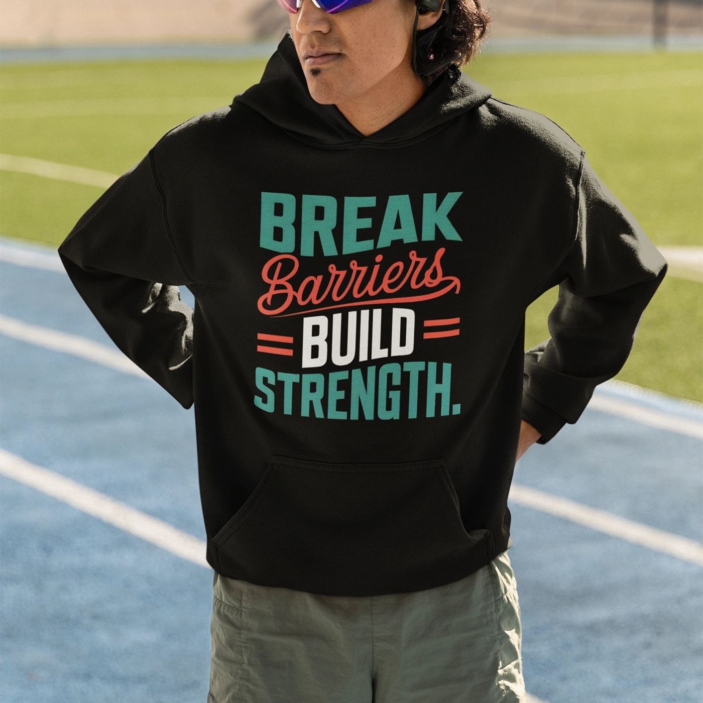 break barriers build strength fitness hoodie