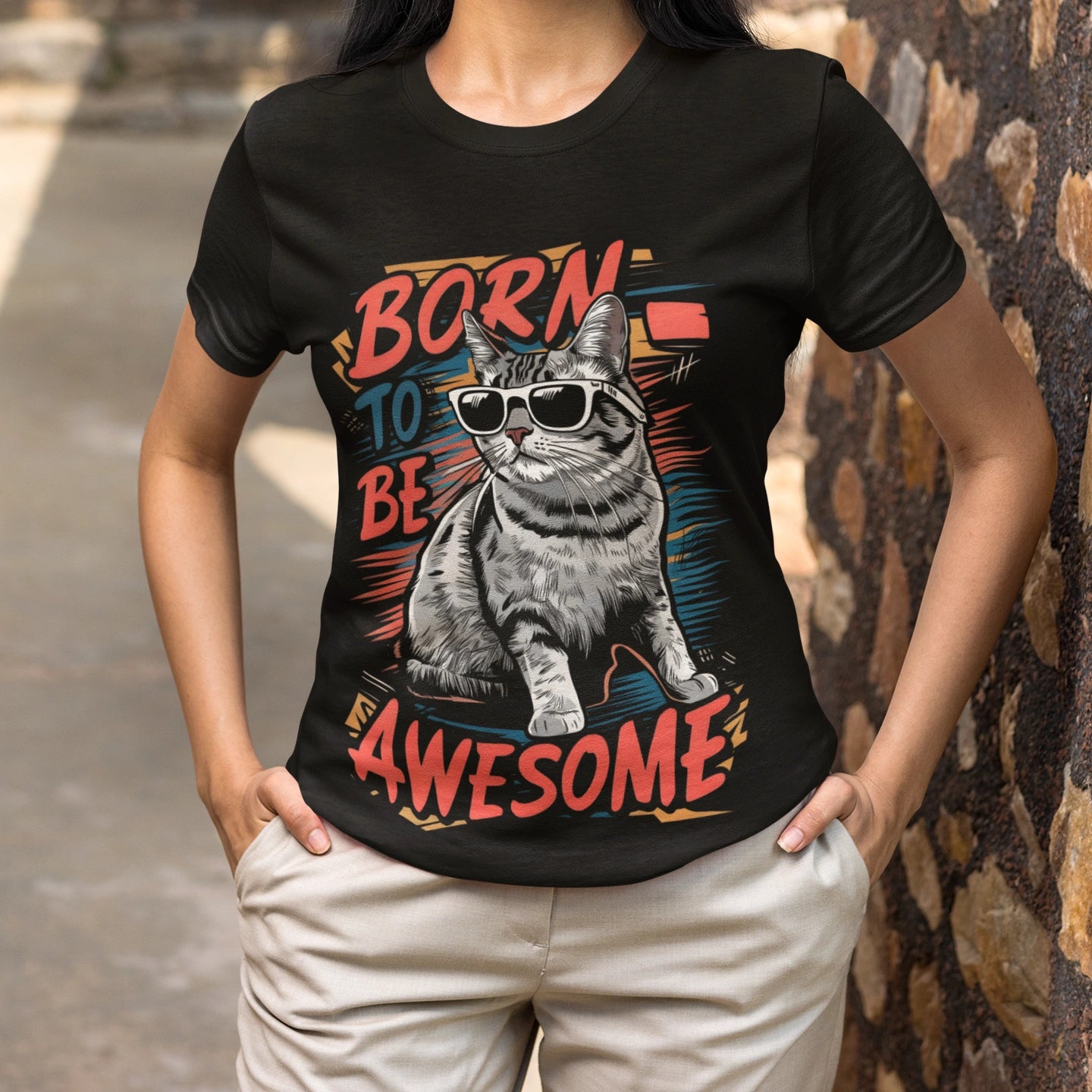 born to be awesome cat t shirt