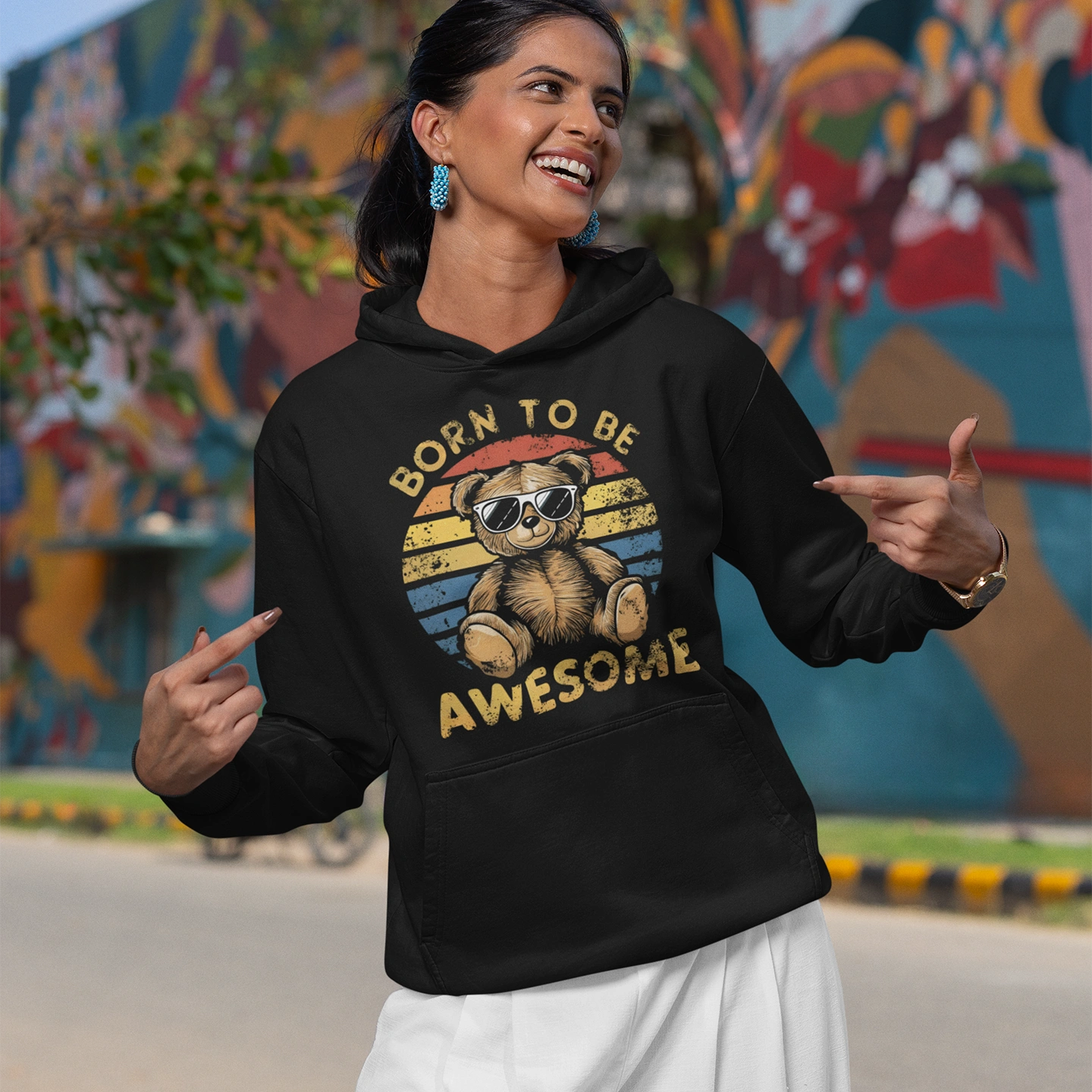 born to be awesome teddy hoodie